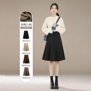 啄木鸟黑色毛呢半身裙秋冬款女冬裙短款百褶裙中裙高腰a字伞裙