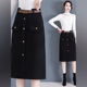 啄木鸟毛呢半身裙女秋冬季 新款 高腰中裙直筒a字裙一步包臀裙子