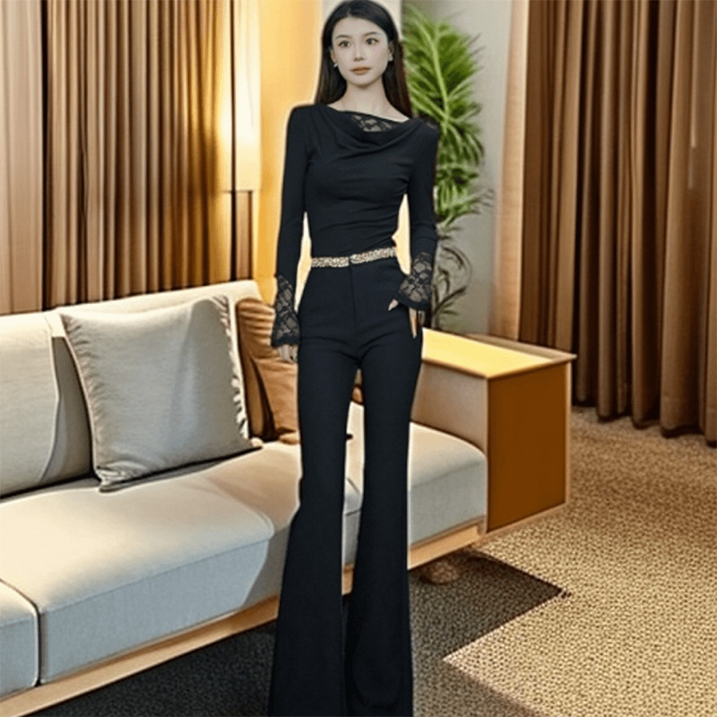 啄木鸟秋冬满钻星河高级气质高腰微喇裤女显腿长喇叭西装裤