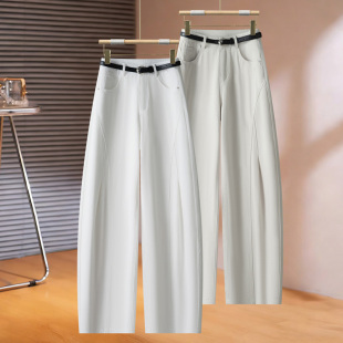 女2026高腰宽松显瘦遮肉减龄休闲阔腿裤 啄木鸟春夏新款 弯刀牛仔裤