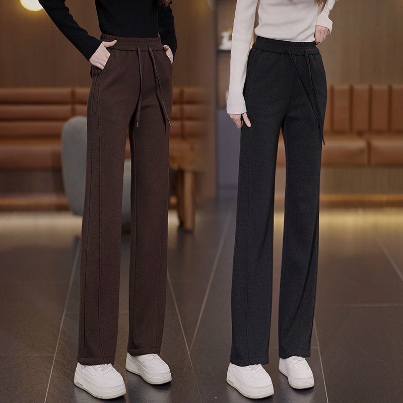 啄木鸟窄版阔腿裤女春秋松紧腰抽绳百搭休闲卫裤垂感运动直筒裤