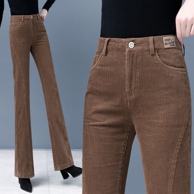 啄木鸟微喇裤灯芯绒裤子女秋冬季新款加绒高腰显瘦直筒条绒喇叭裤