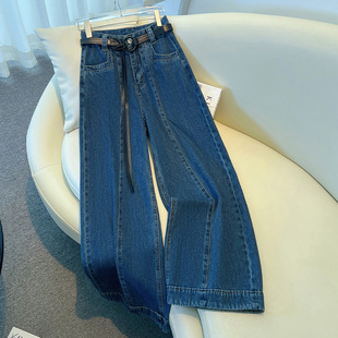女秋季 子宽松九分直筒裤 版 裤 型超好看 啄木鸟复古蓝阔腿牛仔裤