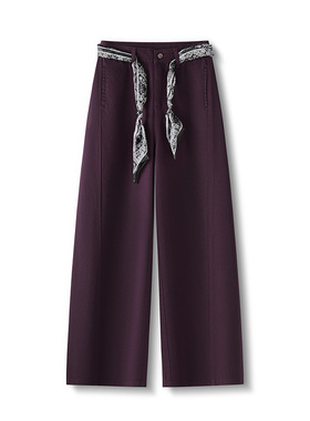 啄木鸟紫色美式复古阔腿弯刀裤女秋季新款韩版通勤宽松显瘦牛仔裤