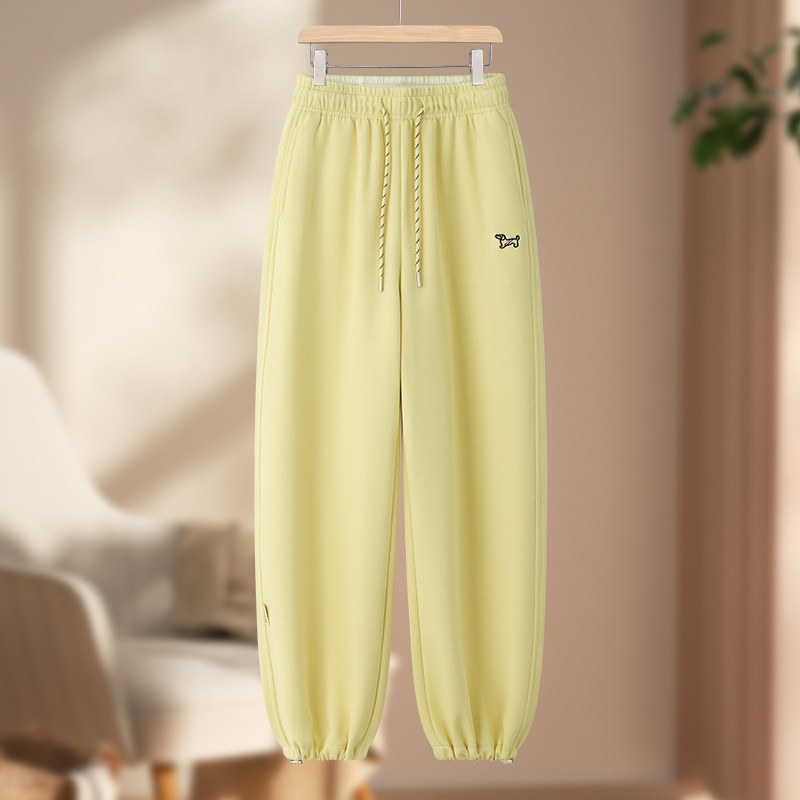 啄木鸟今年流行黄色束脚运动裤女春秋季松紧腰灯笼哈伦休闲卫裤