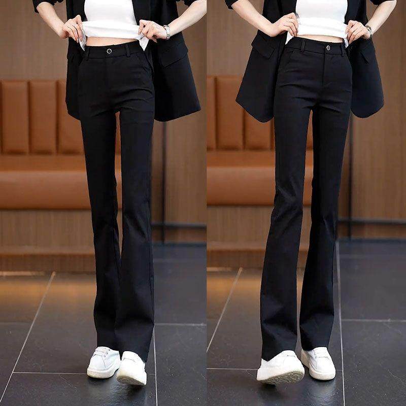 啄木鸟微喇裤女秋冬季高腰显瘦休闲小西裤修身百搭加绒气质喇叭裤