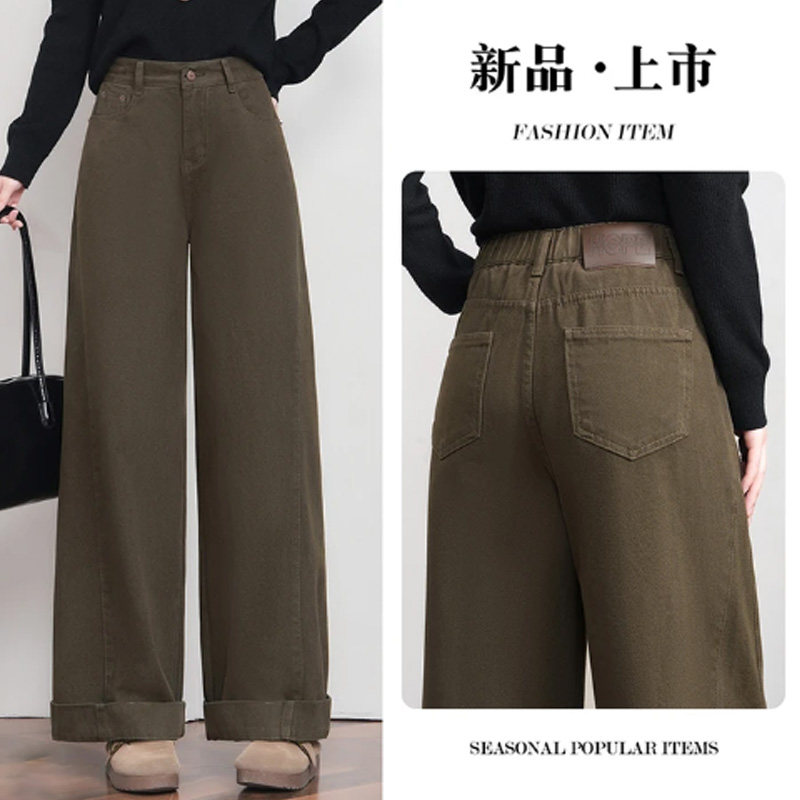 啄木鸟美拉德牛仔裤女秋冬2025新款高腰宽松直筒弯刀阔腿老爹裤