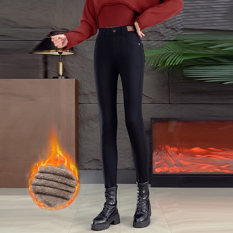 啄木鸟加绒加厚打底裤女外穿秋冬高腰弹力紧身小脚铅笔裤休闲裤