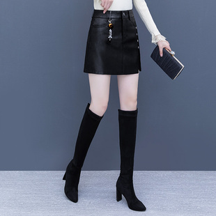 啄木鸟韩版时髦短裙裤女2025秋季显瘦高腰半身裙修身百搭外穿皮裙