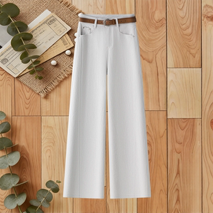 啄木鸟浅蓝色阔腿牛仔裤女款2026年春季新款高腰显瘦宽松直筒裤子