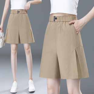 子 宽松高腰五分阔腿裤 啄木鸟松紧腰显瘦休闲短裤 女春夏2026年新款