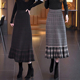 啄木鸟格子半身裙女秋冬针织裙高腰显瘦a字伞裙气质长裙大摆裙