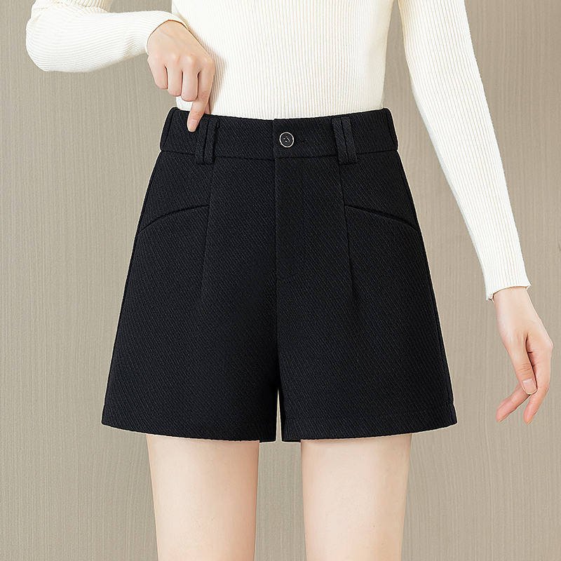 毛呢短裤女秋冬2025年新款高腰宽松显瘦加厚外穿打底a字阔腿靴裤