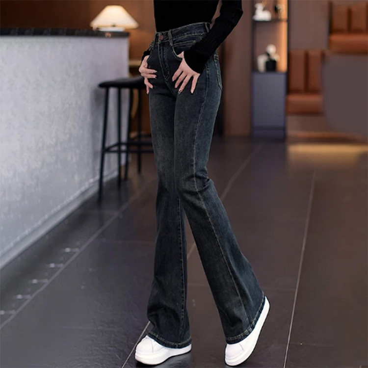 啄木鸟喇叭牛仔裤女加绒加厚马蹄裤子2025新款修身显瘦微喇长裤