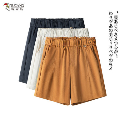 啄木鸟短裤女款休闲宽松a字夏季款高腰显瘦显腿长西装四分裤外穿