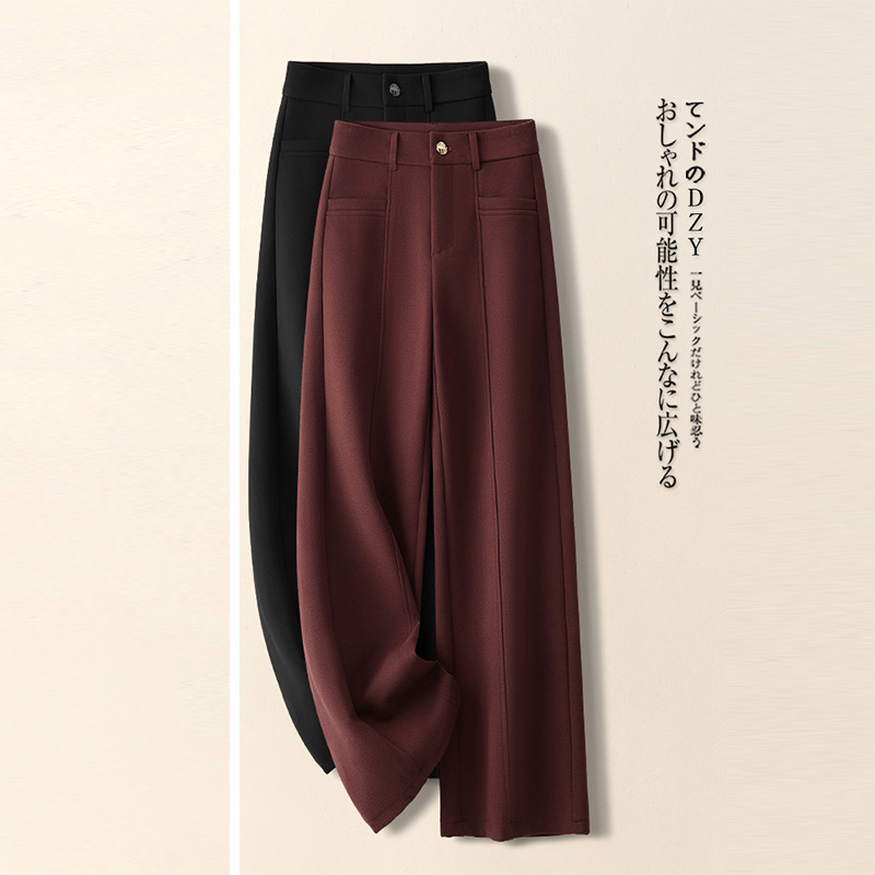 啄木鸟安可拉红毛呢阔腿裤女冬季高腰显瘦垂感宽松拖地直筒裤子