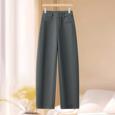 啄木鸟毛呢直筒裤女秋冬季新款今年流行毛呢加绒高级感休闲香蕉裤