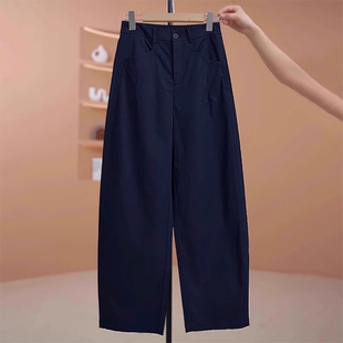 显瘦遮肉阔腿裤 啄木鸟藏青色弯刀裤 高腰宽松香蕉女裤 新款 女春秋季