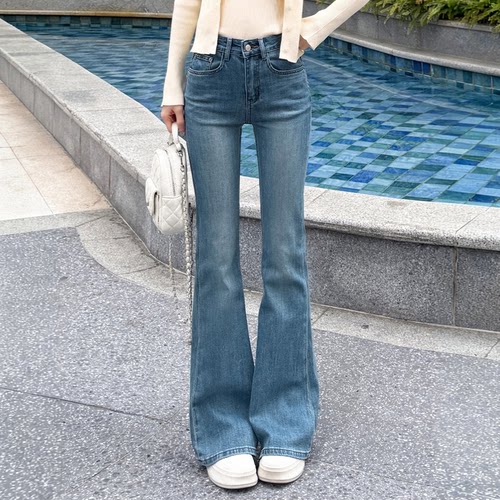 啄木鸟牛仔裤女2026春夏季新款大码高腰显瘦修身小个子气质喇叭裤