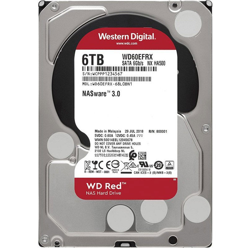 WD/西部数据 6TB NAS硬盘 红盘Plus 3.5英寸 SATA接口 WD60EFRX