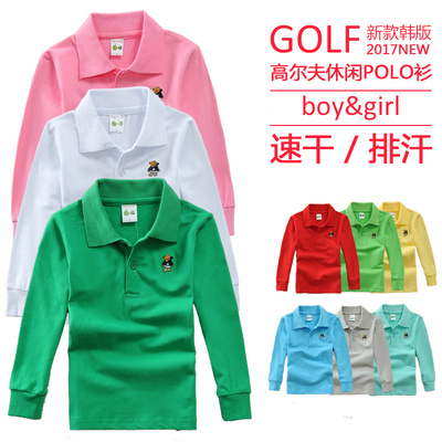 高尔夫童装儿童春秋男童长袖T恤运动翻领纯棉长袖polo衫女孩上衣