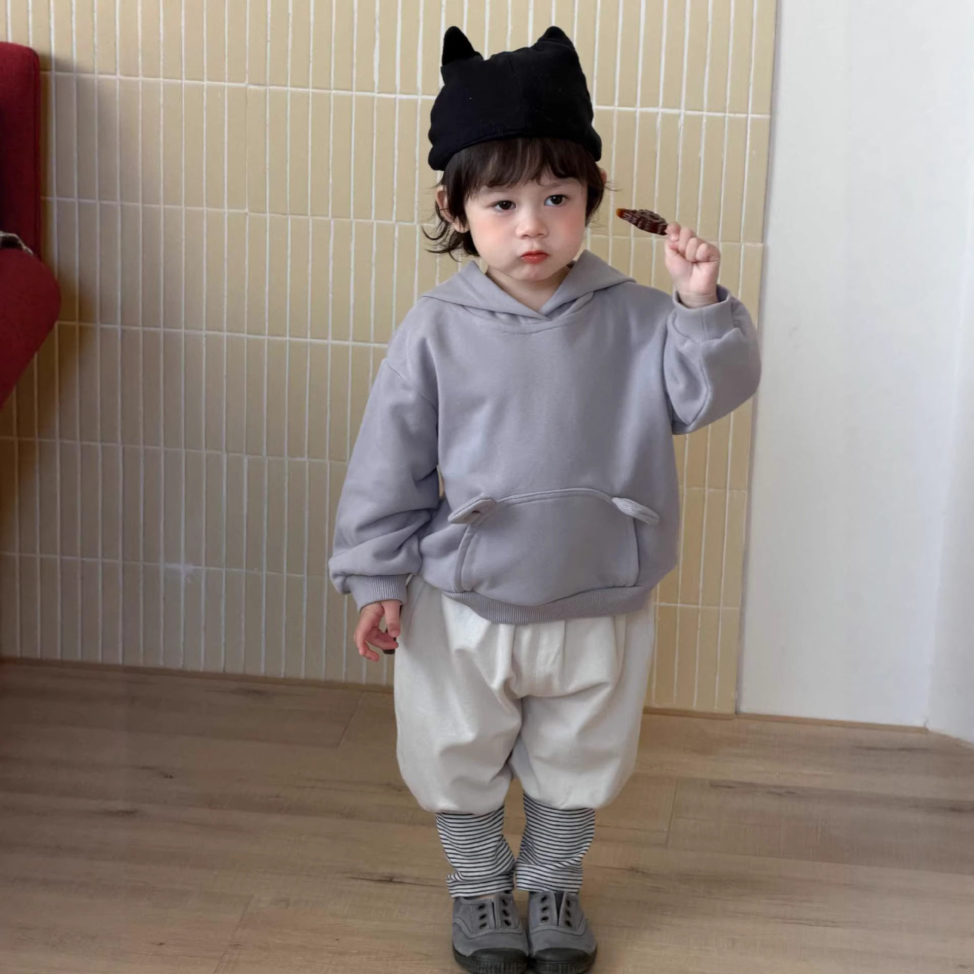 儿童春款连帽卫衣宝宝衣服新款韩版童装男童格子衬衫休闲套装