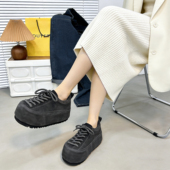 真皮磨砂反毛皮大头卡皮巴拉绑带松糕内增高面包鞋 勃肯小个子女鞋