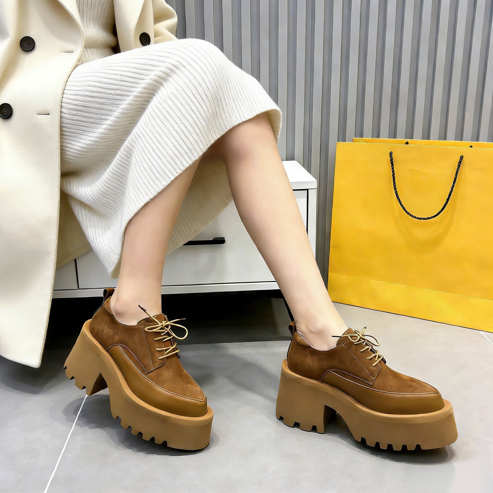 磨砂真皮松糕厚底小皮鞋女英伦风尖头德比鞋小个子增高单鞋乐福鞋,女鞋,时装靴,淘宝优惠券,粉丝福利购,淘宝优惠卷