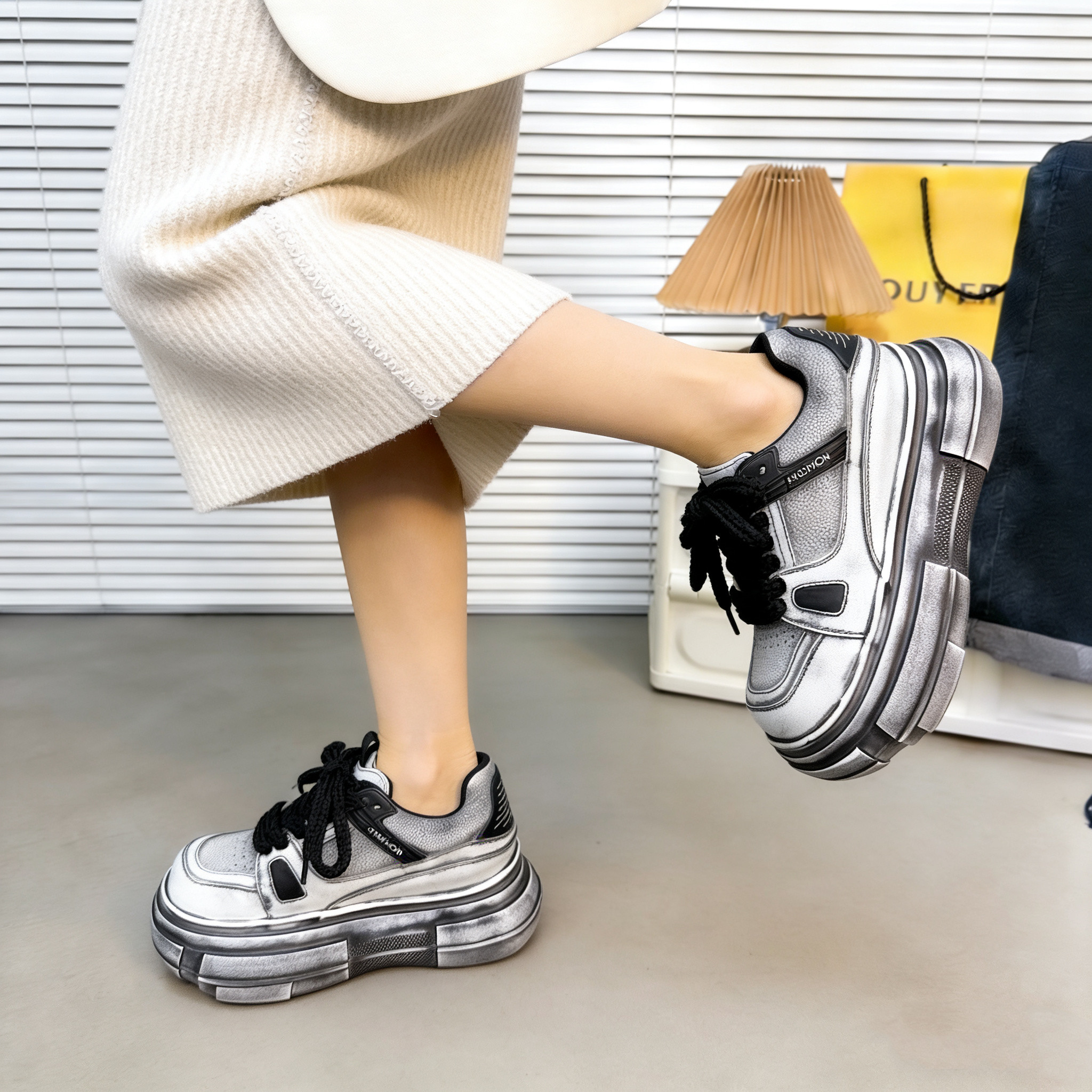 欧货真皮做旧大头面包鞋女厚底松糕小白鞋百搭小个子增高休闲板鞋,女鞋,时装靴,淘宝优惠券,粉丝福利购,淘宝优惠卷