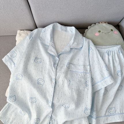 睡衣女款2026新款高级感可爱风云朵棉短袖短裤温柔显瘦家居服夏季