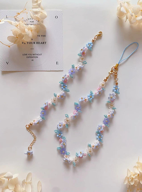 盐系氧气 夏天小清新手工串珠手链时尚百搭公主项链手机链蓝色系