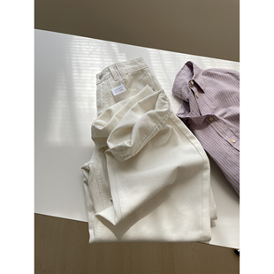 阔腿休闲长裤 2026春简约百搭高腰显瘦窄版 女 韩系白色直筒牛仔裤