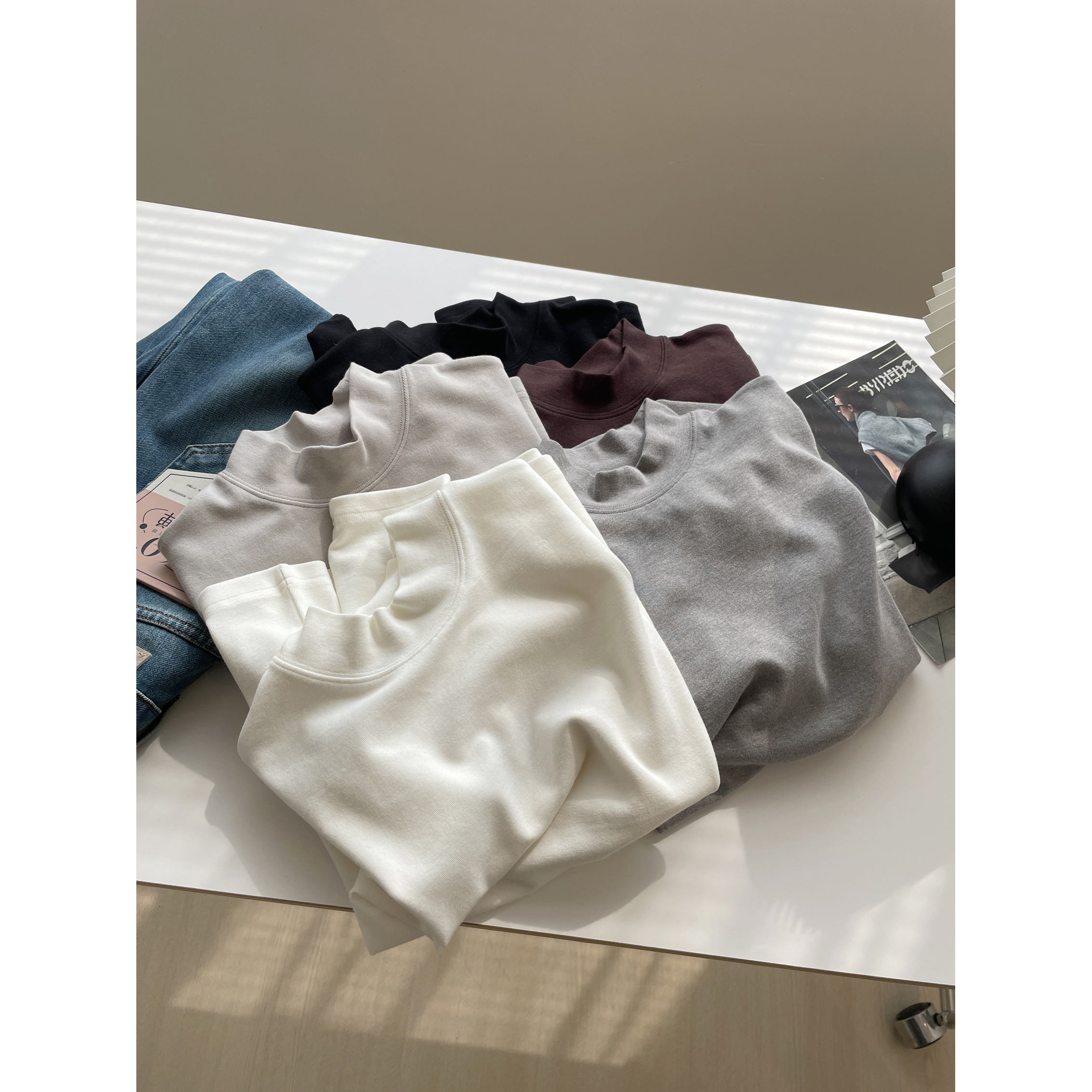 御寒保暖半高领打底衫纯色长袖