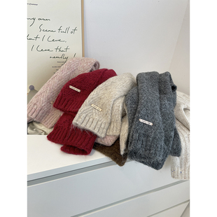 暖呼呼~花纱羊驼毛围巾女!2024冬季韩系纯色羊毛混纺情侣针织围脖