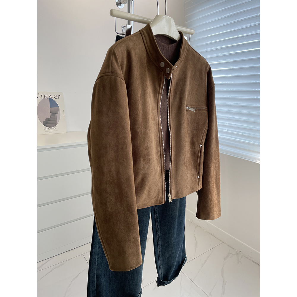 美式复古麂皮绒短外套夹克