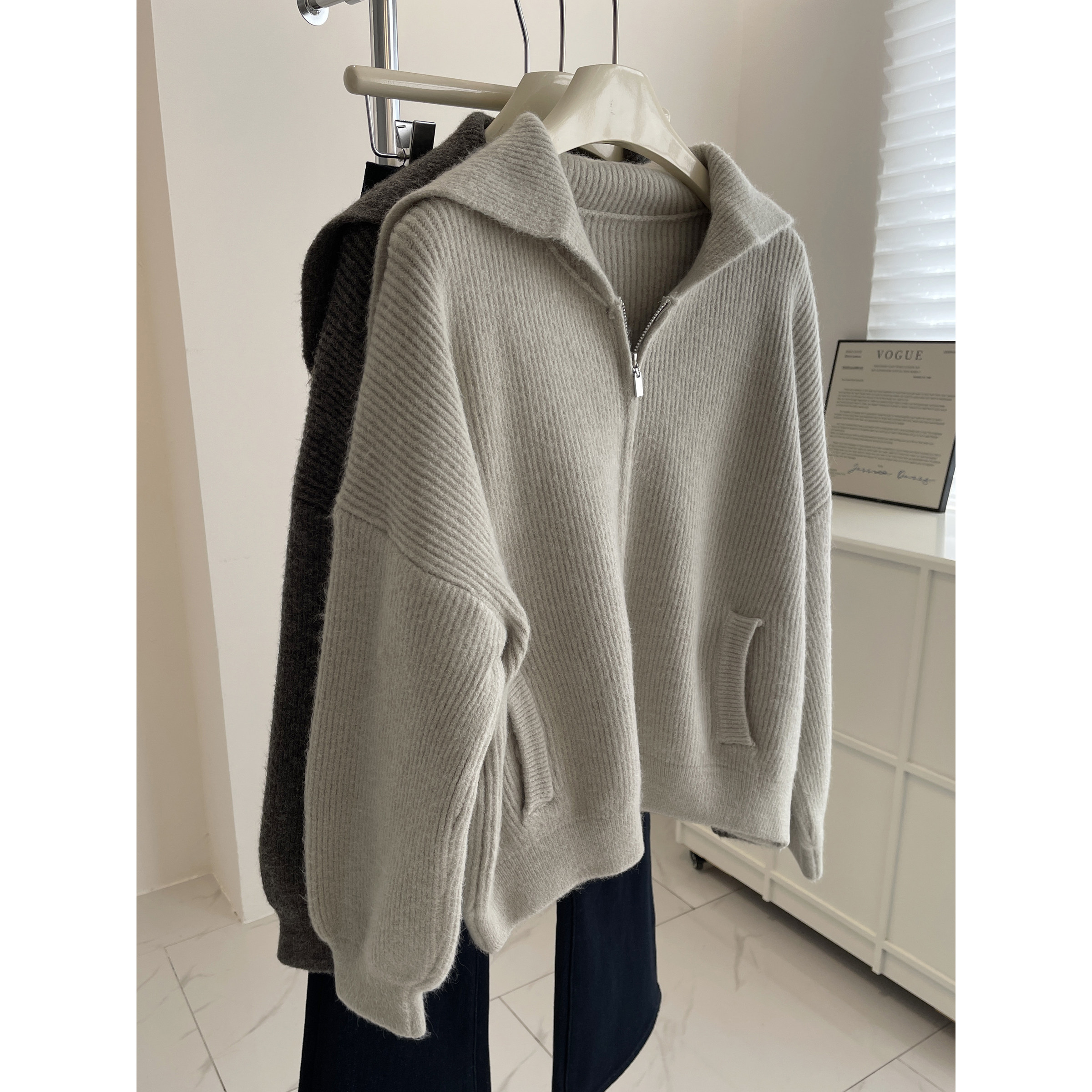 高ji感~韩系翻领开衫毛衣女！秋冬百搭显瘦小个子拉链针织衫外套,女装/女士精品,毛针织衫,淘宝优惠券,粉丝福利购,淘宝优惠卷