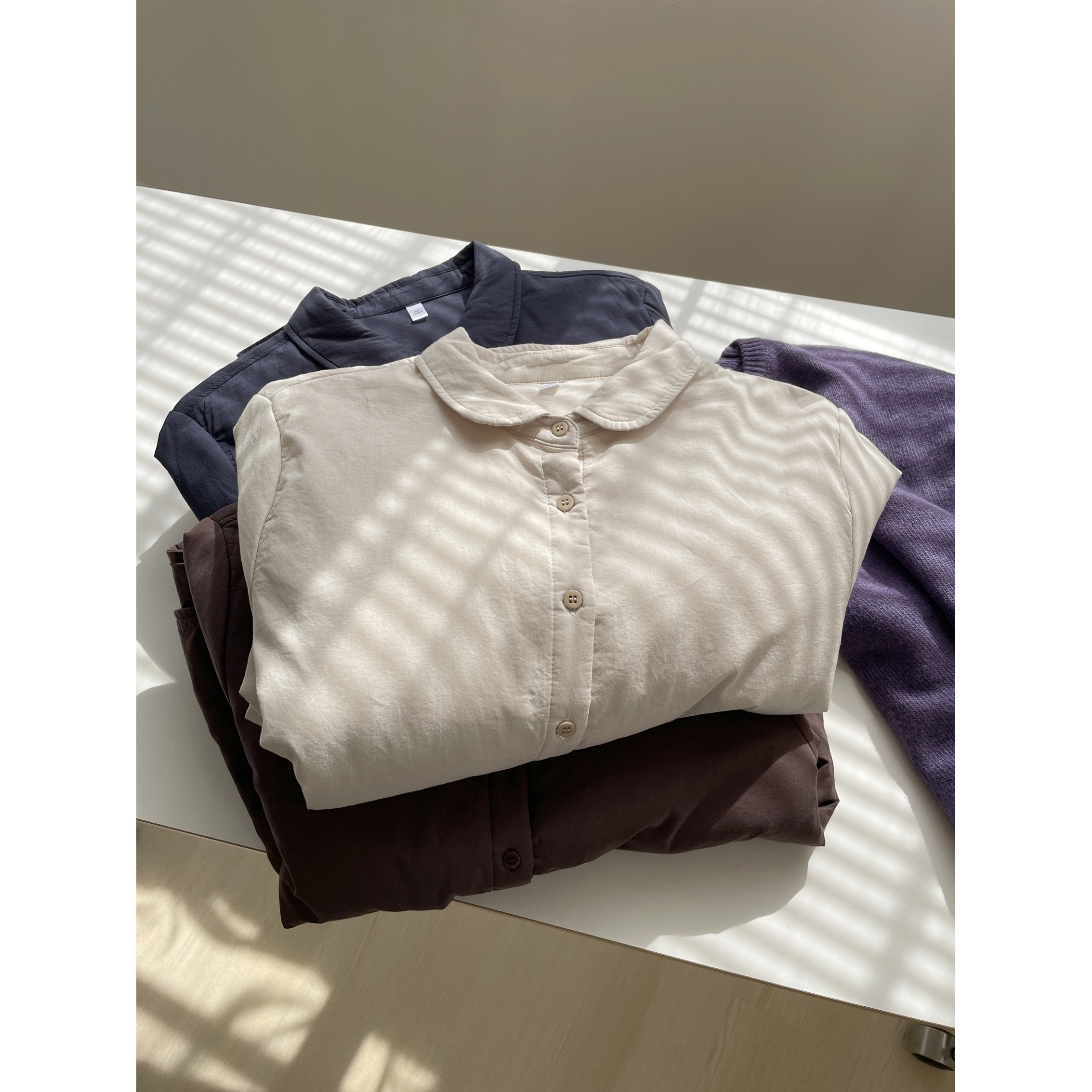 日系文艺翻领夹棉衬衫加厚外套