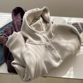 百搭加厚保暖套头休闲帽衫 复古半高领连帽加绒卫衣女 24冬季 上衣