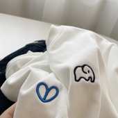 秋冬加厚宽松内搭外穿打底衫 温暖德绒小刺绣圆领白色长袖 T恤女