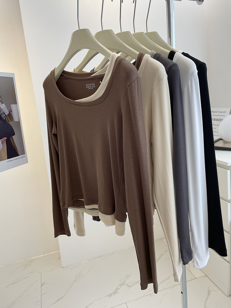 甜辣风假二件长袖T恤打底衫上衣