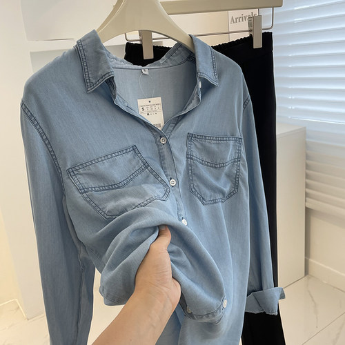 柔软天丝棉复古牛仔衬衫女