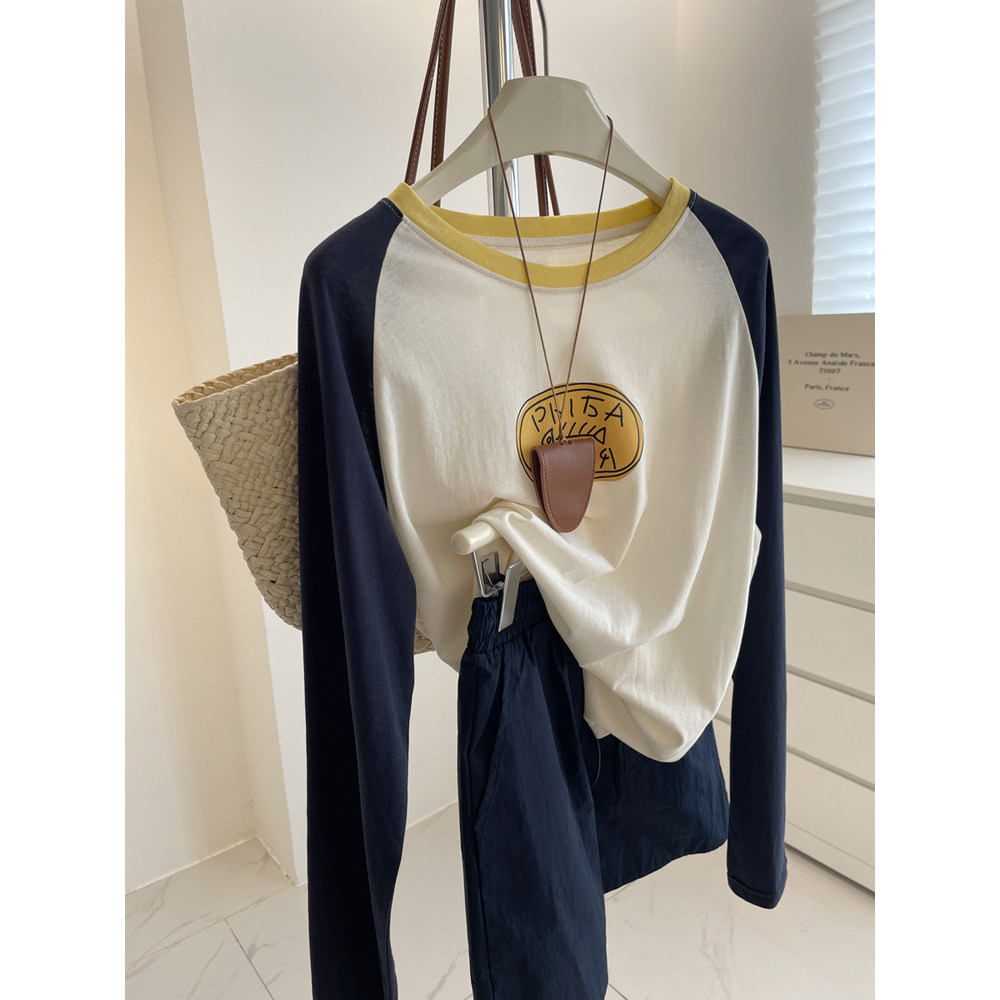 撞色插肩袖轻薄防晒长袖t女!早秋慵懒宽松显瘦圆领休闲上衣打底衫,女装/女士精品,T恤,淘宝优惠券,粉丝福利购,淘宝优惠卷