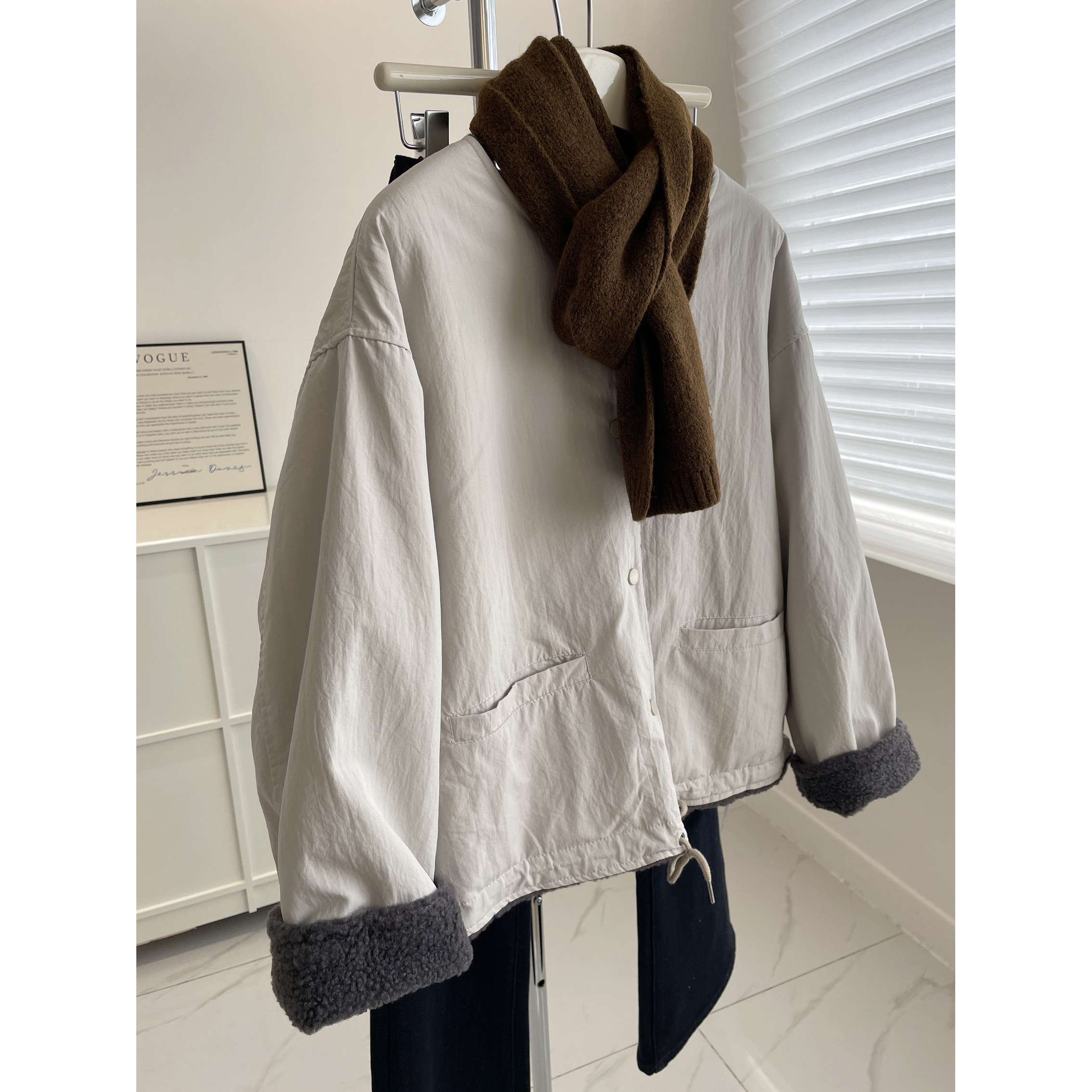 韩系羊羔绒外套！冬韩系气质百搭宽松休闲加厚圆领棉衣棒球开衫女,女装/女士精品,棉衣/棉服,淘宝优惠券,粉丝福利购,淘宝优惠卷