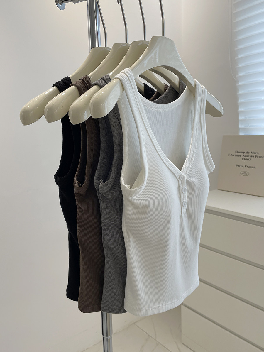 V领纽扣吊带背心女！一体杯带胸垫百搭修身显瘦短款内搭美背上衣,女装/女士精品,背心吊带,淘宝优惠券,粉丝福利购,淘宝优惠卷