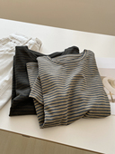 T恤女 敲显白 细条纹圆领短袖 夏百搭宽松显瘦弹力棉休闲上衣tee