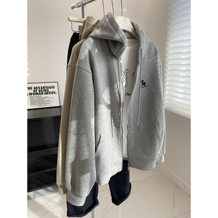 刺绣加绒小个子连帽开衫 24秋冬百搭显瘦加厚休闲拉链外套 卫衣女