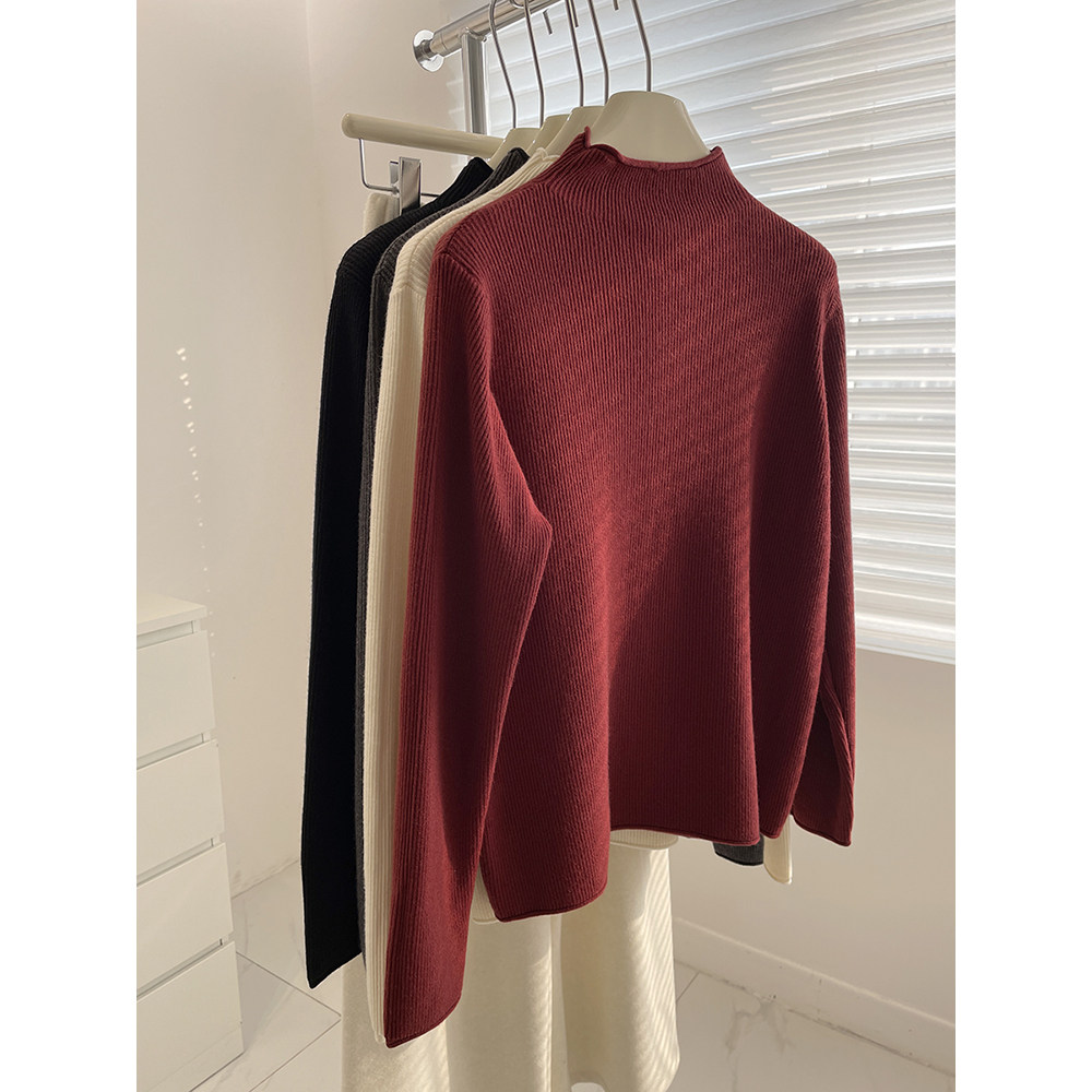 韩系坑条半高领毛衣打底衫！2024冬季百搭纯色显瘦内搭针织衫上衣,女装/女士精品,毛衣,淘宝优惠券,粉丝福利购,淘宝优惠卷