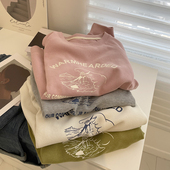 慵懒显白圆领套头卫衣 字母印花宽松显瘦插肩休闲上衣学生外套女