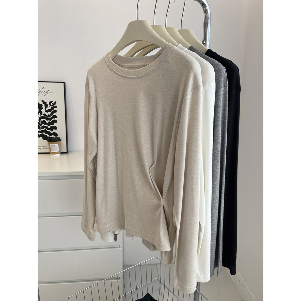 韩系侧扣收腰长袖t恤打底衫