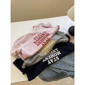 含羊毛 秋百搭正肩显瘦圆领内搭Tee打底衫 复古显白字母短袖 t恤女